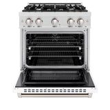 ZLINE 30 in. 4.2 cu. ft. Select Dual Fuel Range with 4 Burner Gas Cooktop and Electric Convection Oven in Satin Stainless Steel with White Matte Door (HDRS-WM-30)