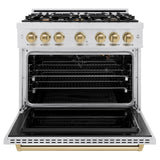 ZLINE Autograph Edition 36 in. 5.2 cu. ft. Classic Gas Range with 6 Burner Cooktop and Convection Gas Oven in Satin Stainless Steel and Champagne Bronze Accents (CGRSZ-36-CB)
