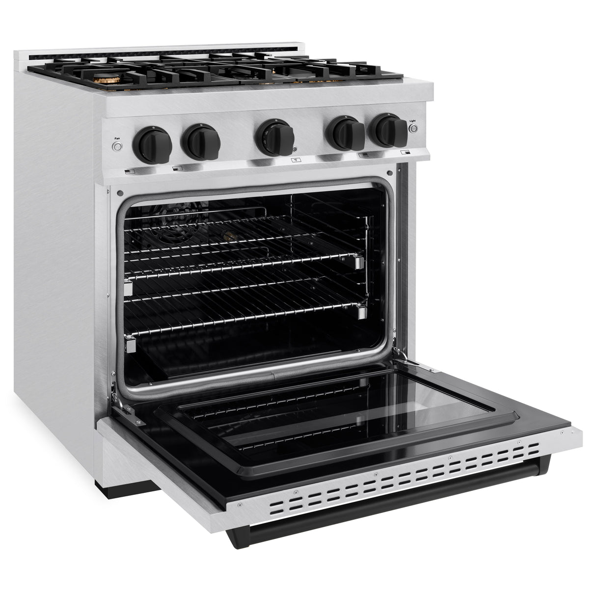 ZLINE Autograph Edition 30 in. 4.2 cu. ft. Classic Gas Range with 4 Burner Cooktop and Convection Gas Oven in Satin Stainless Steel and Matte Black Accents (CGRSZ-30-MB)