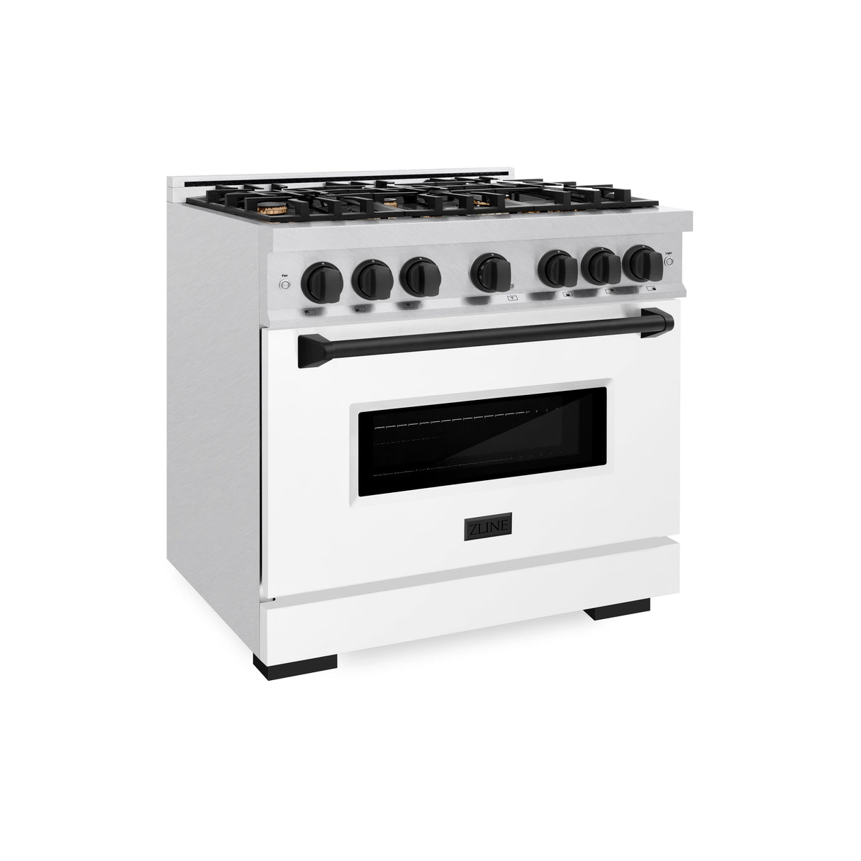 ZLINE Autograph Edition 36 in. 5.2 cu. ft. Classic Gas Range with 6 Burner Cooktop and Convection Gas Oven in Satin Stainless Steel with White Matte Door and Matte Black Accents (CGRSZ-WM-36-MB)