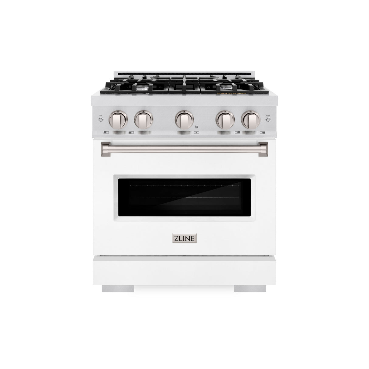 ZLINE 30 in. 4.2 cu. ft. Classic Dual Fuel Range with 4 Burner Gas Cooktop and Electric Convection Oven in Satin Stainless Steel with White Matte Door (CDRS-WM-30)