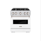 ZLINE 30 in. 4.2 cu. ft. Classic Dual Fuel Range with 4 Burner Gas Cooktop and Electric Convection Oven in Satin Stainless Steel with White Matte Door (CDRS-WM-30)