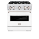 ZLINE 30 in. 4.2 cu. ft. Classic Dual Fuel Range with 4 Burner Gas Cooktop and Electric Convection Oven in Satin Stainless Steel with White Matte Door (CDRS-WM-30)