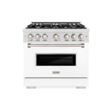 ZLINE 36 in. 5.2 cu. ft. Classic Dual Fuel Range with 6 Burner Gas Cooktop and Electric Convection Oven in Satin Stainless Steel with White Matte Door (CDRS-WM-36)