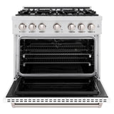 ZLINE 36 in. 5.2 cu. ft. Classic Dual Fuel Range with 6 Burner Gas Cooktop and Electric Convection Oven in Satin Stainless Steel with White Matte Door (CDRS-WM-36)