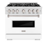 ZLINE 36 in. 5.2 cu. ft. Classic Dual Fuel Range with 6 Burner Gas Cooktop and Electric Convection Oven in Satin Stainless Steel with White Matte Door (CDRS-WM-36)