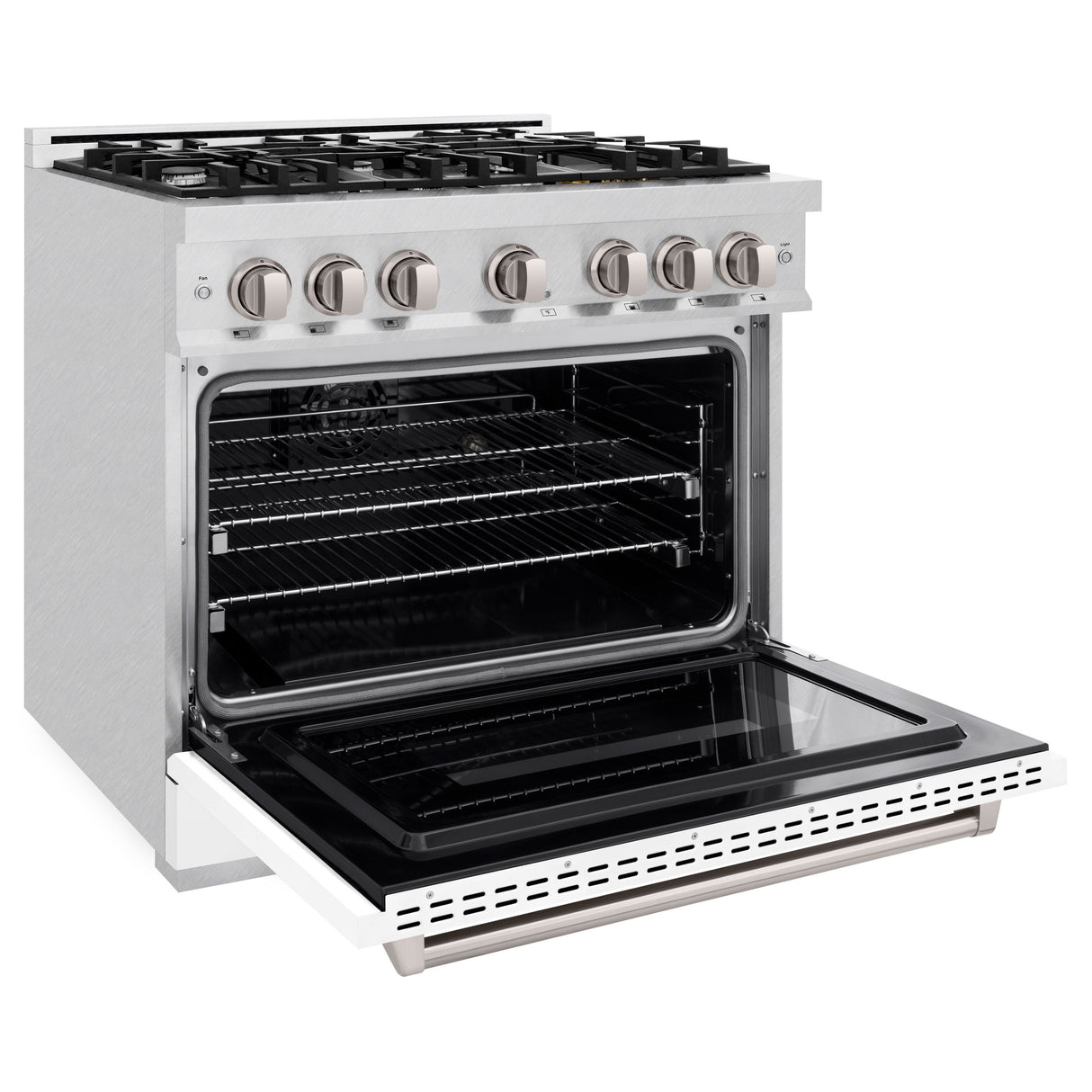 ZLINE 36 in. 5.2 cu. ft. Classic Dual Fuel Range with 6 Burner Gas Cooktop and Electric Convection Oven in Satin Stainless Steel with White Matte Door (CDRS-WM-36)