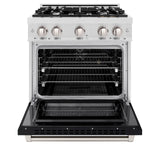 ZLINE 30 in. 4.2 cu. ft. Select Dual Fuel Range with 4 Burner Gas Cooktop and Electric Convection Oven in Satin Stainless Steel with Black Matte Door (HDRS-BLM-30)