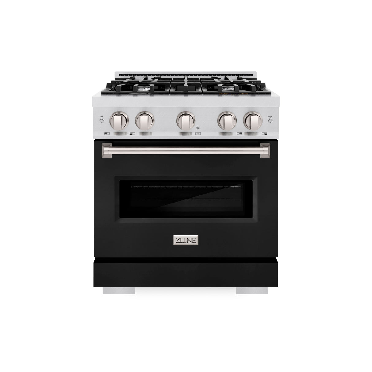 ZLINE 30 in. 4.2 cu. ft. Classic Dual Fuel Range with 4 Burner Gas Cooktop and Electric Convection Oven in Satin Stainless Steel with Black Matte Door (CDRS-BLM-30)