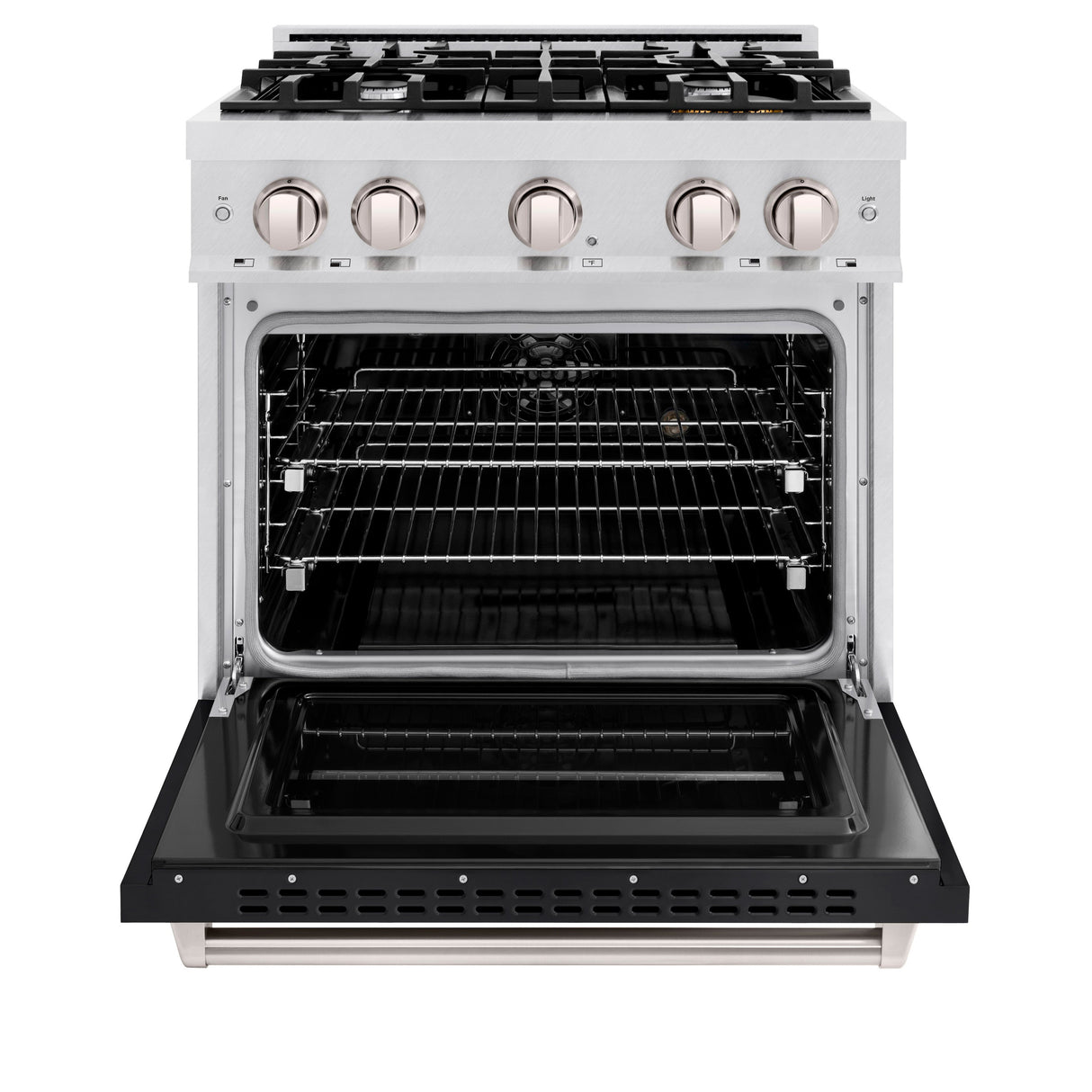 ZLINE 30 in. 4.2 cu. ft. Classic Dual Fuel Range with 4 Burner Gas Cooktop and Electric Convection Oven in Satin Stainless Steel with Black Matte Door (CDRS-BLM-30)