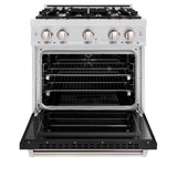 ZLINE 30 in. 4.2 cu. ft. Classic Dual Fuel Range with 4 Burner Gas Cooktop and Electric Convection Oven in Satin Stainless Steel with Black Matte Door (CDRS-BLM-30)