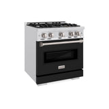ZLINE 30 in. 4.2 cu. ft. Classic Dual Fuel Range with 4 Burner Gas Cooktop and Electric Convection Oven in Satin Stainless Steel with Black Matte Door (CDRS-BLM-30)