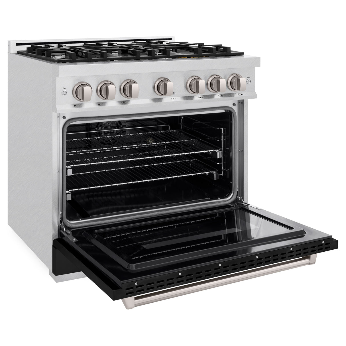 ZLINE 36 in. 5.2 cu. ft. Classic Dual Fuel Range with 6 Burner Gas Cooktop and Electric Convection Oven in Satin Stainless Steel with Black Matte Door (CDRS-BLM-36)