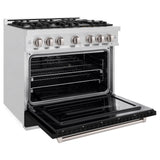 ZLINE 36 in. 5.2 cu. ft. Classic Dual Fuel Range with 6 Burner Gas Cooktop and Electric Convection Oven in Satin Stainless Steel with Black Matte Door (CDRS-BLM-36)