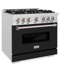 ZLINE 36 in. 5.2 cu. ft. Classic Dual Fuel Range with 6 Burner Gas Cooktop and Electric Convection Oven in Satin Stainless Steel with Black Matte Door (CDRS-BLM-36)
