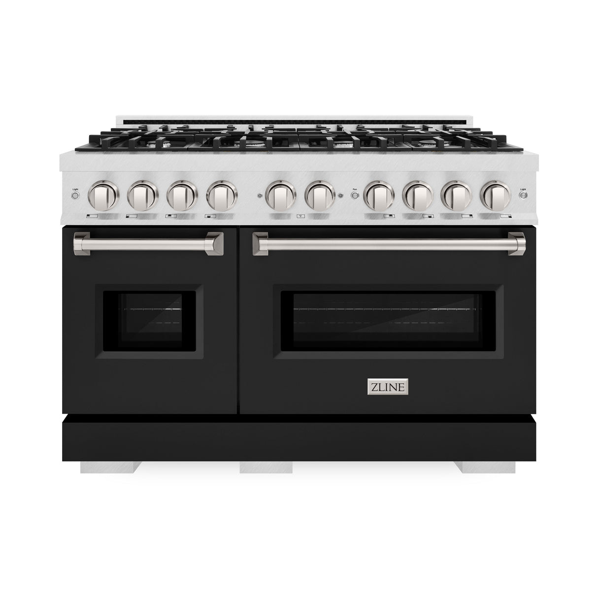 ZLINE 48 in. 6.7 cu. ft. Classic Double Oven Dual Fuel Range with 8 Burner Gas Cooktop in Satin Stainless Steel with Black Matte Doors (CDRS-BLM-48)