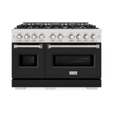 ZLINE 48 in. 6.7 cu. ft. Classic Double Oven Dual Fuel Range with 8 Burner Gas Cooktop in Satin Stainless Steel with Black Matte Doors (CDRS-BLM-48)