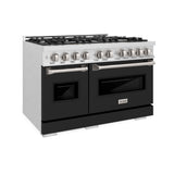 ZLINE 48 in. 6.7 cu. ft. Classic Double Oven Dual Fuel Range with 8 Burner Gas Cooktop in Satin Stainless Steel with Black Matte Doors (CDRS-BLM-48)