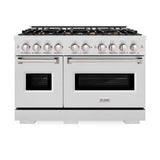 ZLINE 48 in. 6.7 cu. ft. Classic Double Oven Dual Fuel Range in Satin Stainless Steel with 8 Brass Burners (CDRS-BR-48)