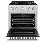 ZLINE 30 in. 4.2 cu. ft. Classic Dual Fuel Range with 4 Burner Gas Cooktop and Electric Convection Oven in Satin Stainless Steel with White Matte Door (CDRS-WM-30)