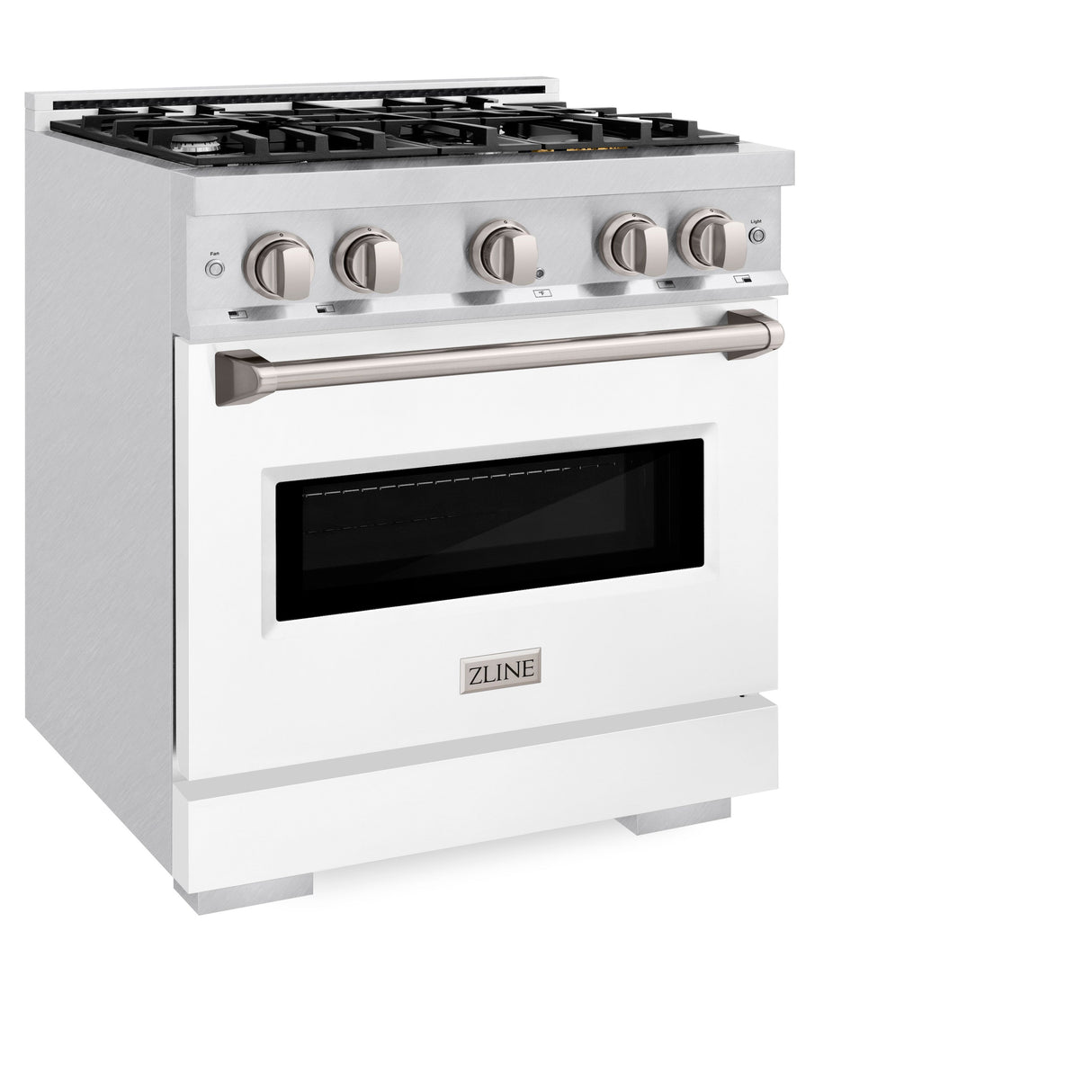 ZLINE 36 in. 5.2 cu. ft. Classic Dual Fuel Range with 6 Burner Gas Cooktop and Electric Convection Oven in Satin Stainless Steel with White Matte Door (CDRS-WM-36)