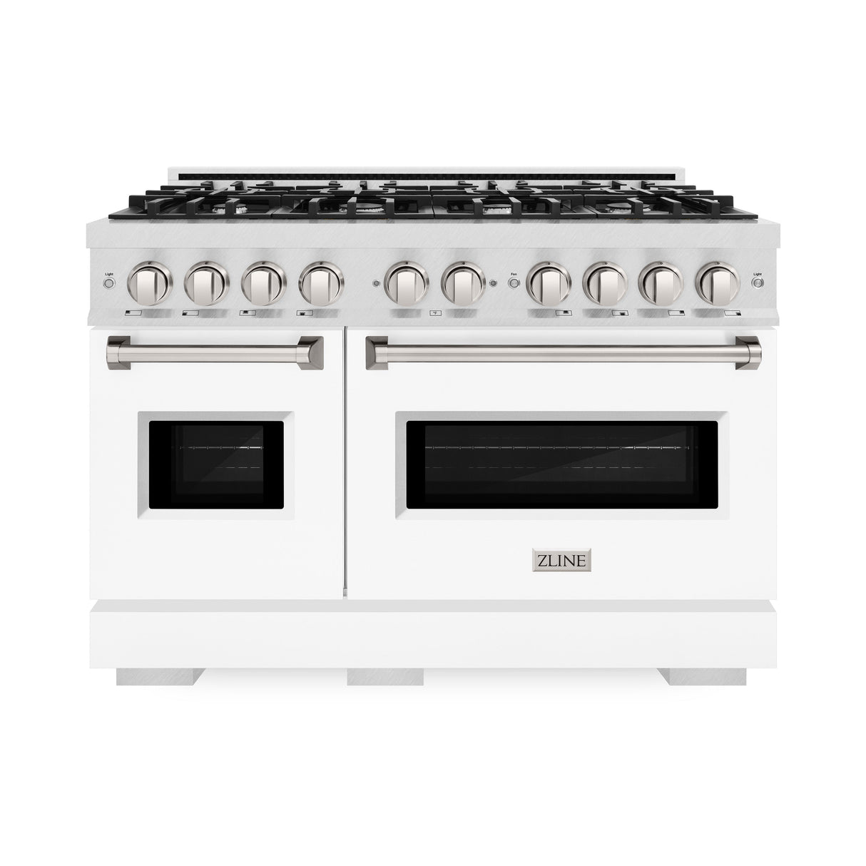 ZLINE 48 in. 6.7 cu. ft. Classic Double Oven Dual Fuel Range with 8 Burner Gas Cooktop in Satin Stainless Steel with White Matte Doors (CDRS-WM-48)