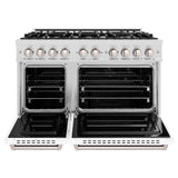 ZLINE 48 in. 6.7 cu. ft. Classic Double Oven Dual Fuel Range with 8 Burner Gas Cooktop in Satin Stainless Steel with White Matte Doors (CDRS-WM-48)