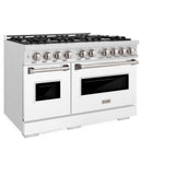 ZLINE 48 in. 6.7 cu. ft. Classic Double Oven Dual Fuel Range with 8 Burner Gas Cooktop in Satin Stainless Steel with White Matte Doors (CDRS-WM-48)