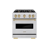 ZLINE Autograph Edition 30 in. 4.2 cu. ft. Classic Dual Fuel Range with 4 Burner Gas Cooktop and Electric Convection Oven in Satin Stainless Steel with Champagne Bronze Accents (CDRSZ-30-CB)