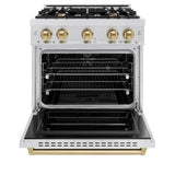 ZLINE Autograph Edition 30 in. 4.2 cu. ft. Classic Dual Fuel Range with 4 Burner Gas Cooktop and Electric Convection Oven in Satin Stainless Steel with Champagne Bronze Accents (CDRSZ-30-CB)