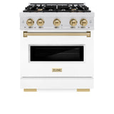 ZLINE Autograph Edition 30 in. 4.2 cu. ft. Classic Dual Fuel Range with 4 Burner Gas Cooktop and Electric Convection Oven in Satin Stainless Steel with White Matte Door and Champagne Bronze Accents (CDRSZ-WM-30-CB)