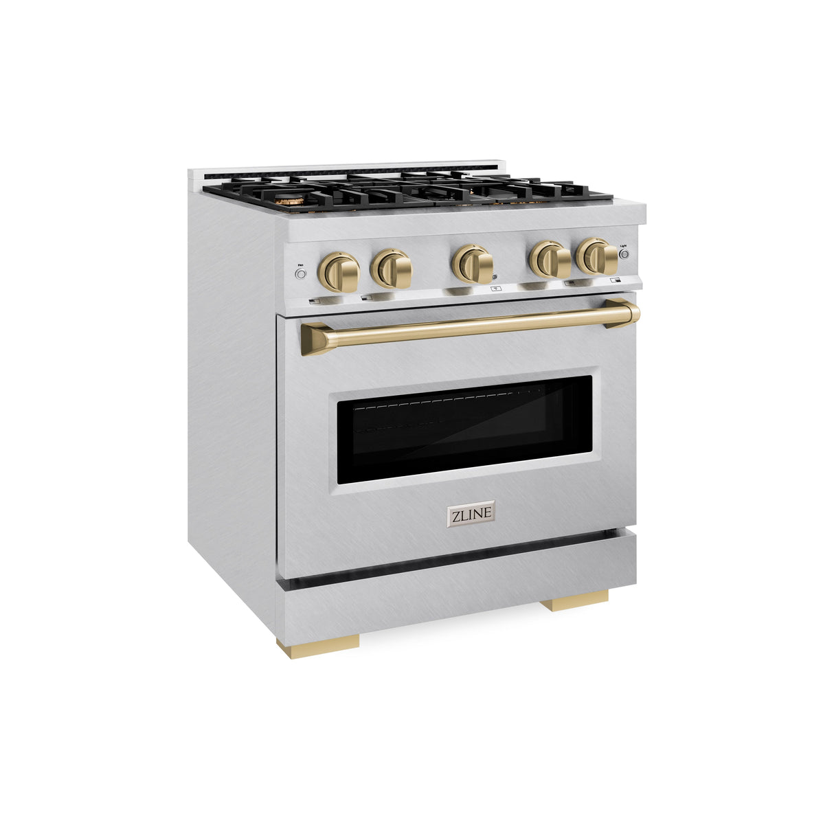 ZLINE Autograph Edition 30 in. 4.2 cu. ft. Classic Dual Fuel Range with 4 Burner Gas Cooktop and Electric Convection Oven in Satin Stainless Steel with Champagne Bronze Accents (CDRSZ-30-CB)