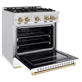 ZLINE Autograph Edition 30 in. 4.2 cu. ft. Classic Dual Fuel Range with 4 Burner Gas Cooktop and Electric Convection Oven in Satin Stainless Steel with White Matte Door and Polished Gold Accents (CDRSZ-WM-30-G)
