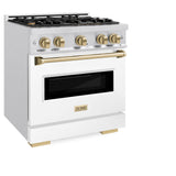 ZLINE Autograph Edition 30 in. 4.2 cu. ft. Classic Dual Fuel Range with 4 Burner Gas Cooktop and Electric Convection Oven in Satin Stainless Steel with White Matte Door and Champagne Bronze Accents (CDRSZ-WM-30-CB)