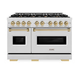 ZLINE Autograph Edition 48 in. 6.7 cu. ft. Classic Double Oven Dual Fuel Range with 8 Burner Gas Cooktop in Satin Stainless Steel and Champagne Bronze Accents (CDRSZ-48-CB)