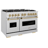 ZLINE Autograph Edition 48 in. 6.7 cu. ft. Classic Double Oven Dual Fuel Range with 8 Burner Gas Cooktop in Satin Stainless Steel and Champagne Bronze Accents (CDRSZ-48-CB)