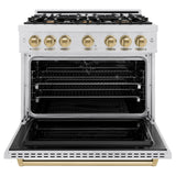 ZLINE Autograph Edition 36 in. 5.2 cu. ft. Classic Dual Fuel Range with 6 Burner Gas Cooktop and Electric Convection Oven in Satin Stainless Steel with Champagne Bronze Accents (CDRSZ-36-CB)