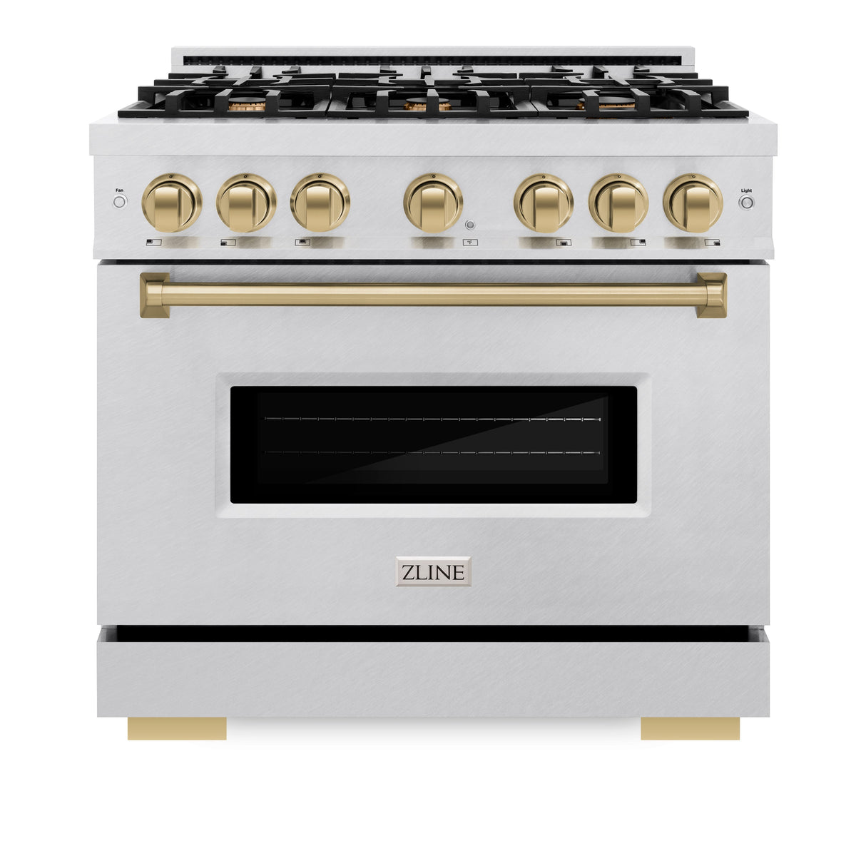 ZLINE Autograph Edition 36 in. 5.2 cu. ft. Classic Dual Fuel Range with 6 Burner Gas Cooktop and Electric Convection Oven in Satin Stainless Steel with Champagne Bronze Accents (CDRSZ-36-CB)