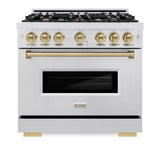 ZLINE Autograph Edition 36 in. 5.2 cu. ft. Classic Dual Fuel Range with 6 Burner Gas Cooktop and Electric Convection Oven in Satin Stainless Steel with Champagne Bronze Accents (CDRSZ-36-CB)