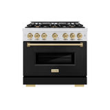 ZLINE Autograph Edition 36 in. 5.2 cu. ft. Classic Dual Fuel Range with 6 Burner Gas Cooktop and Electric Convection Oven in Satin Stainless Steel with Black Matte Door and Champagne Bronze Accents (CDRSZ-BLM-36-CB)
