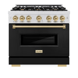 ZLINE Autograph Edition 36 in. 5.2 cu. ft. Classic Dual Fuel Range with 6 Burner Gas Cooktop and Electric Convection Oven in Satin Stainless Steel with Black Matte Door and Champagne Bronze Accents (CDRSZ-BLM-36-CB)