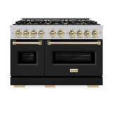 ZLINE Autograph Edition 48 in. 6.7 cu. ft. Classic Double Oven Dual Fuel Range with 8 Burner Gas Cooktop in Satin Stainless Steel with Black Matte Doors and Champagne Bronze Accents (CDRSZ-BLM-48-CB)