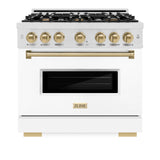 ZLINE Autograph Edition 36 in. 5.2 cu. ft. Classic Dual Fuel Range with 6 Burner Gas Cooktop and Electric Convection Oven in Satin Stainless Steel with White Matte Door and Champagne Bronze Accents (CDRSZ-WM-36-CB)
