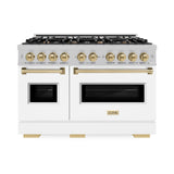 ZLINE Autograph Edition 48 in. 6.7 cu. ft. Classic Double Oven Dual Fuel Range with 8 Burner Gas Cooktop in Satin Stainless Steel with White Matte Doors and Champagne Bronze Accents (CDRSZ-WM-48-CB)