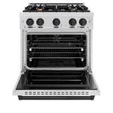 ZLINE Autograph Edition 30 in. 4.2 cu. ft. Classic Dual Fuel Range with 4 Burner Gas Cooktop and Electric Convection Oven in Satin Stainless Steel with Matte Black Accents (CDRSZ-30-MB)