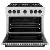 ZLINE Autograph Edition 36 in. 5.2 cu. ft. Classic Dual Fuel Range with 6 Burner Gas Cooktop and Electric Convection Oven in Satin Stainless Steel with Matte Black Accents (CDRSZ-36-MB)