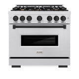 ZLINE Autograph Edition 36 in. 5.2 cu. ft. Classic Dual Fuel Range with 6 Burner Gas Cooktop and Electric Convection Oven in Satin Stainless Steel with Matte Black Accents (CDRSZ-36-MB)