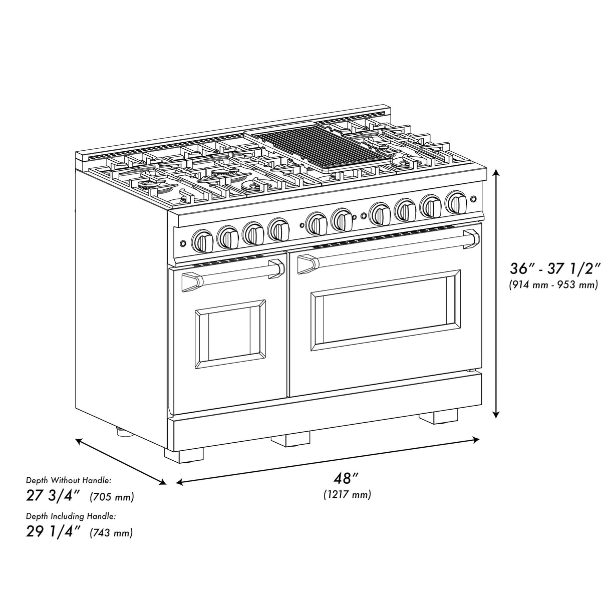 ZLINE Autograph Edition 48 in. 6.7 cu. ft. Classic Double Oven Dual Fuel Range with 8 Burner Gas Cooktop in Satin Stainless Steel with White Matte Doors and Matte Black Accents (CDRSZ-WM-48-MB)