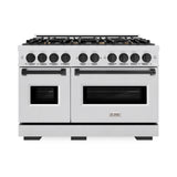 ZLINE Autograph Edition 48 in. 6.7 cu. ft. Classic Double Oven Dual Fuel Range with 8 Burner Gas Cooktop in Satin Stainless Steel with White Matte Doors and Matte Black Accents (CDRSZ-WM-48-MB)
