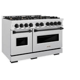 ZLINE Autograph Edition 48 in. 6.7 cu. ft. Classic Double Oven Dual Fuel Range with 8 Burner Gas Cooktop in Satin Stainless Steel with White Matte Doors and Matte Black Accents (CDRSZ-WM-48-MB)